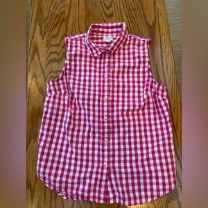 J. Crew Pink and White Gingham Sleeveless Button-Up